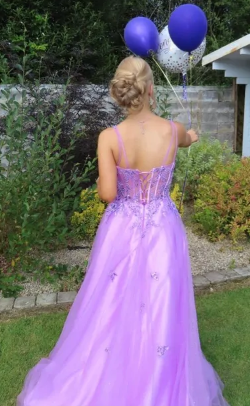 Morden Prom Dress A Line Purple Spaghetti Straps Pleated Tulle Long Gala Gown Evening Dress Party Outfits HZ0319
