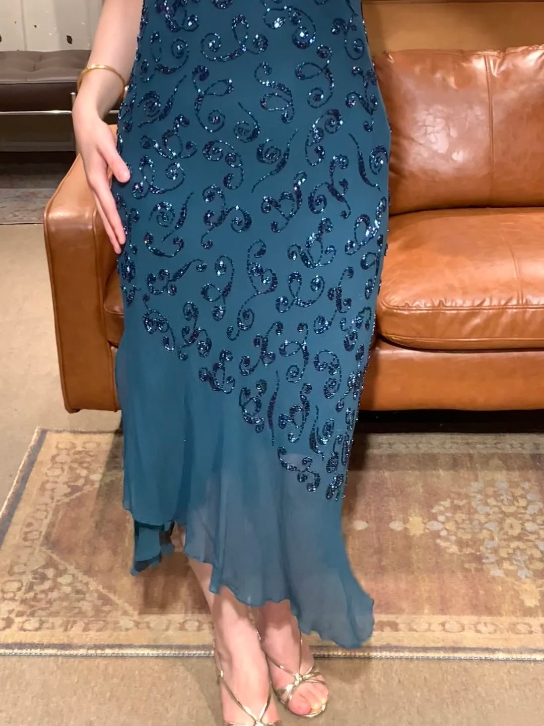 90s Retro Prom Dress Navy Blue Spaghetti Straps Beading Sheath Gala Gown Evening Dress Party Outfits HZ0319