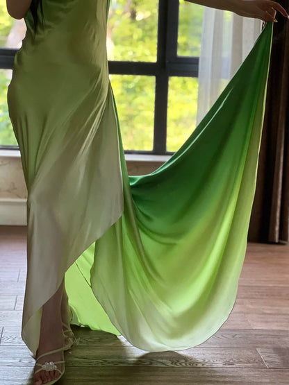 90s Prom Dress Ombre Green Spaghetti Straps Backless Gala Gown Evening Dress Party Outfits HZ0319