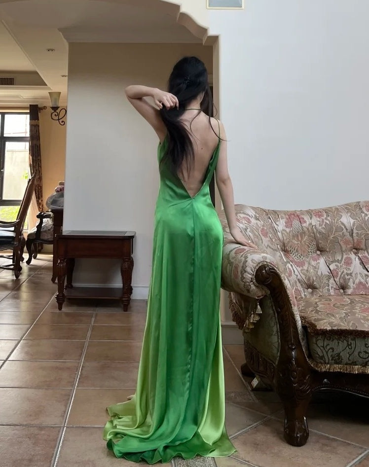 90s Prom Dress Ombre Green Spaghetti Straps Backless Gala Gown Evening Dress Party Outfits HZ0319