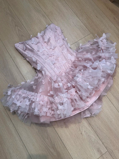 Sweet Homecoming Dress Strapless Butterfly Short Prom Dress Back to School Outfits Birthday Party Dress HZ0319