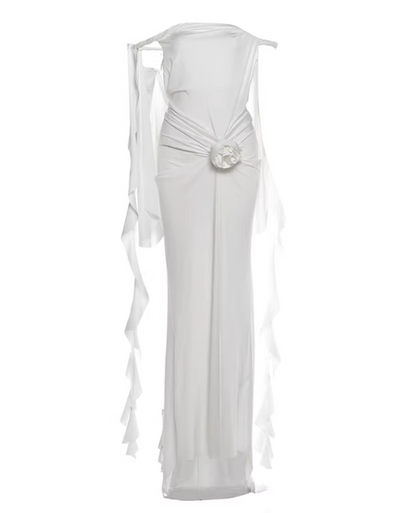 Beauty Prom Dress White Off Shoulder Pleated Blackless Gala Gown Evening Dress Birthday Party Outfits HZ0319