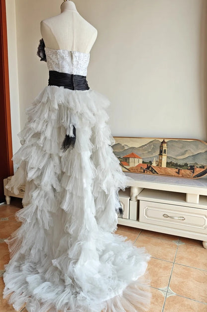 90s Retro Prom Dress Strapless Pleated Tulle Homecoming Dress Evening Dress Birthday Party Outfits HZ0319