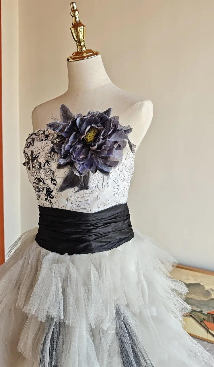 90s Retro Prom Dress Strapless Pleated Tulle Homecoming Dress Evening Dress Birthday Party Outfits HZ0319