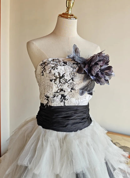 90s Retro Prom Dress Strapless Pleated Tulle Homecoming Dress Evening Dress Birthday Party Outfits HZ0319
