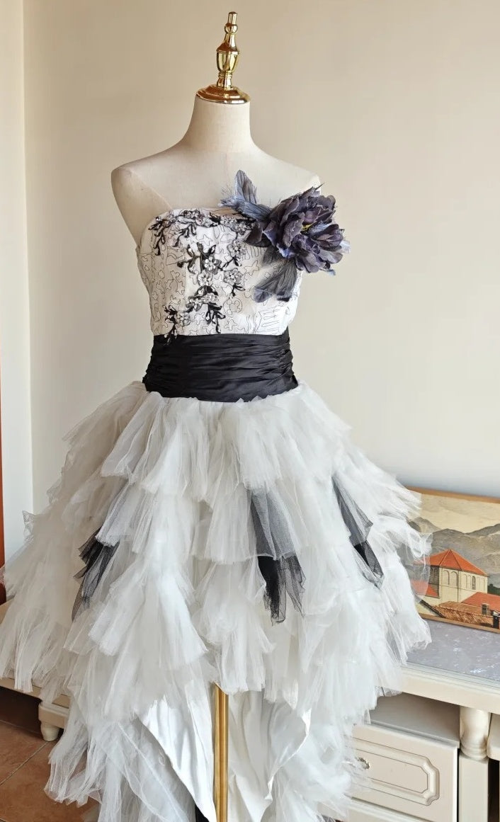 90s Retro Prom Dress Strapless Pleated Tulle Homecoming Dress Evening Dress Birthday Party Outfits HZ0319