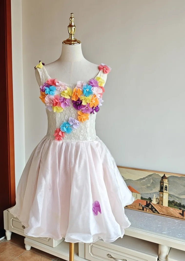 Colorful Homecoming Dress Crew Neck Pleated Floral Short Prom Dress Back to School Outfits Graduation Dress HZ0319