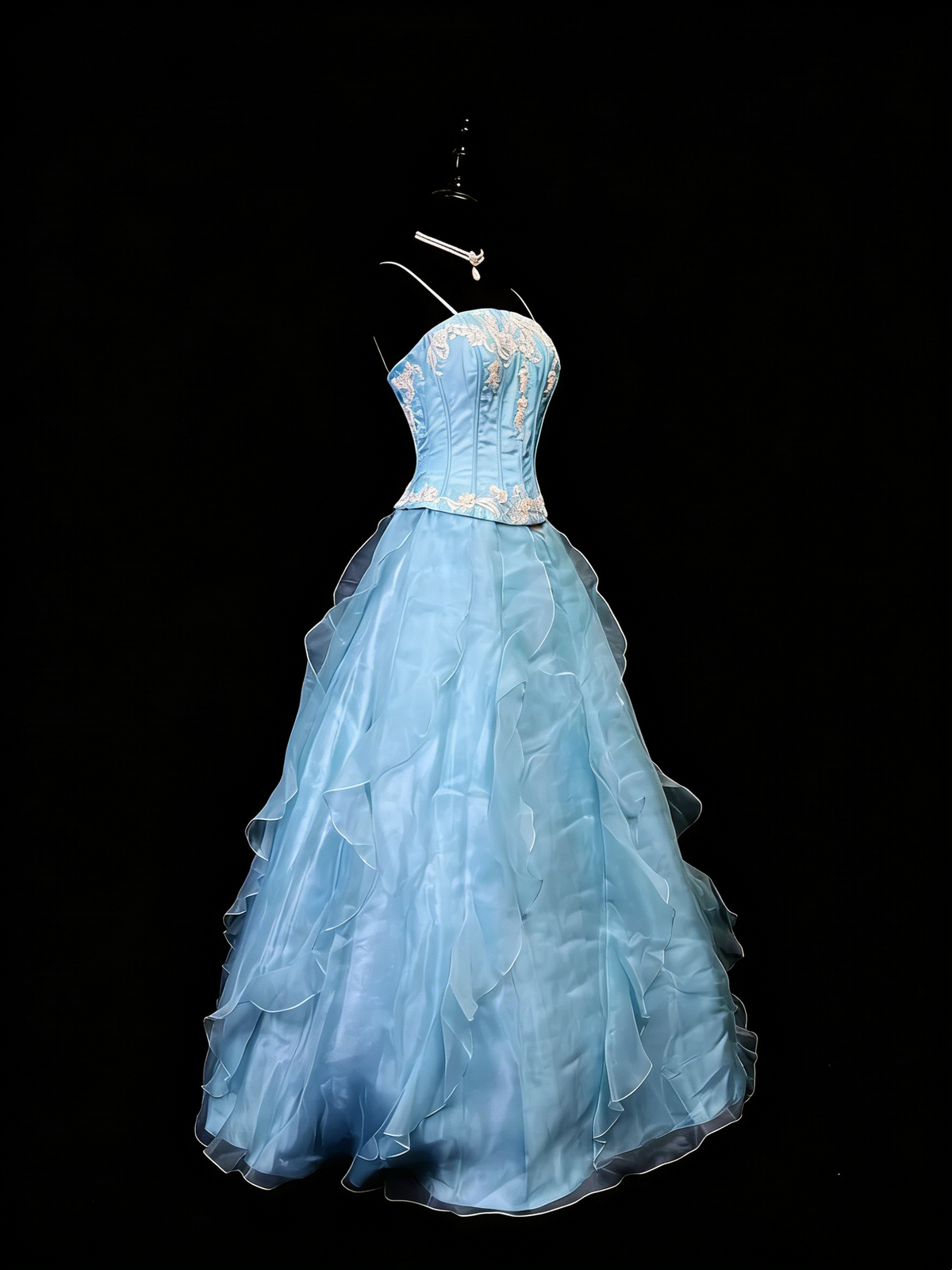 Beauty A Line Prom Dress Light Blue Spaghetti Straps Ruffle Formal Gown Evening Dress 18th Outfits HZ0319