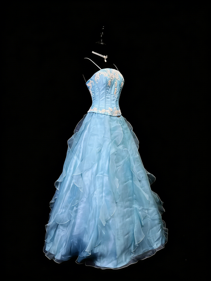 Beauty A Line Prom Dress Light Blue Spaghetti Straps Ruffle Formal Gown Evening Dress 18th Outfits HZ0319