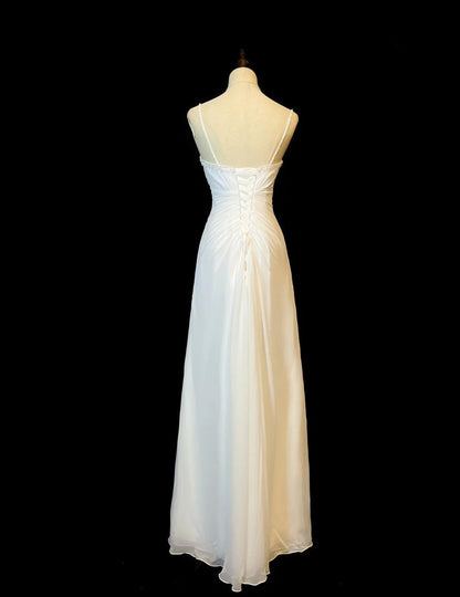 Elegant Prom Dress White Spaghetti Straps Pleated Formal Gown Evening Dress Gala Dress HZ0319