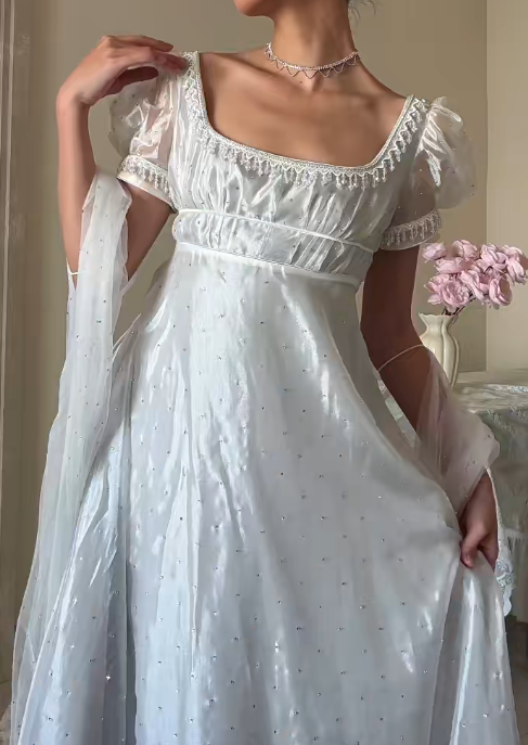 90s Retro Prom Dress Square Neck Imperial Dress Formal Gala Gown Evening Dress Party Outfits HZ0319