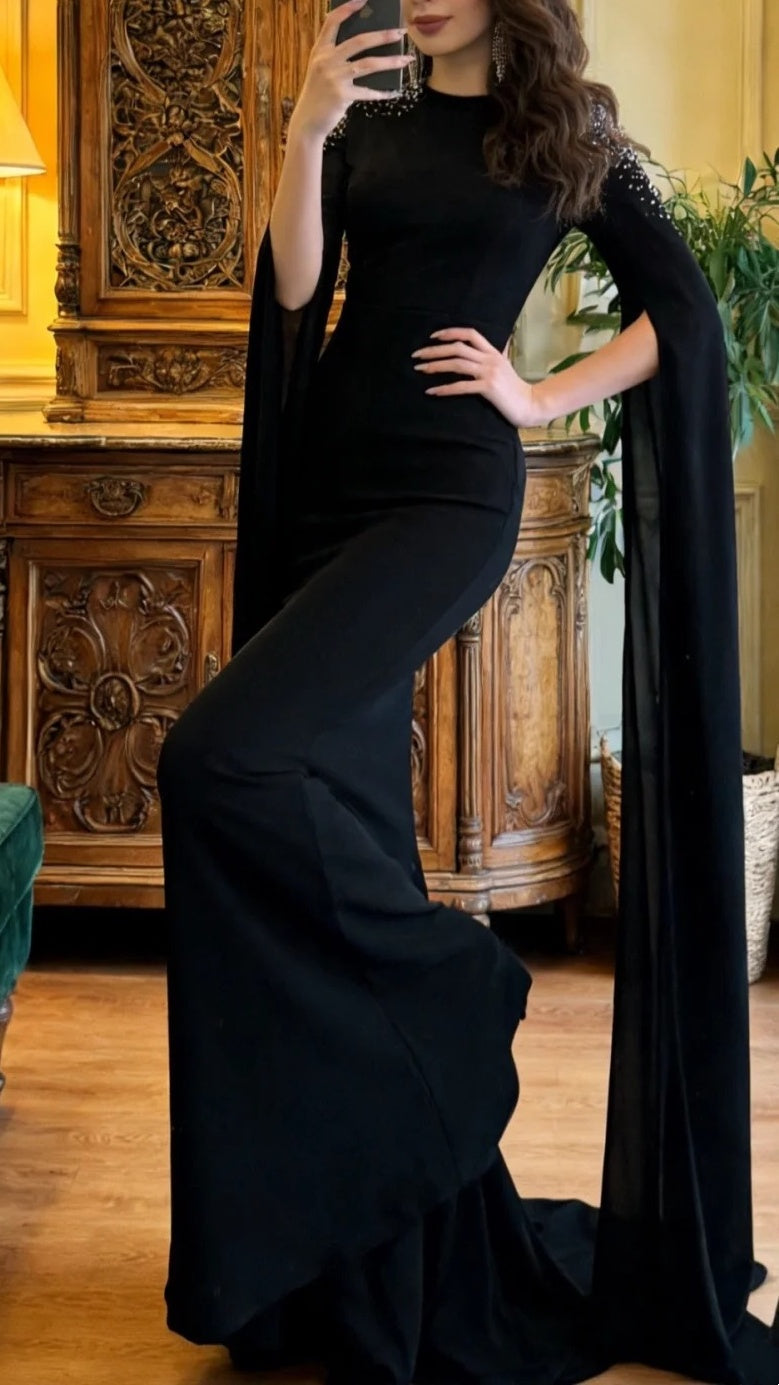 Elegant Prom Dress Black Crew Neck Mermaid Gala Gown Evening Dress Formal Outfits HZ0319