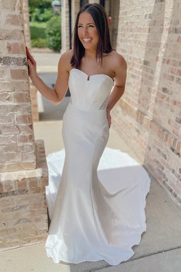 Strapless Open Back Mermaid Long Wedding Gown