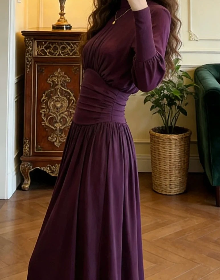 Elegant Prom Dress Purple A Line Crew Neck Pleated Gala Gown Formal Evening Dress Graduation Outfits HZ0319
