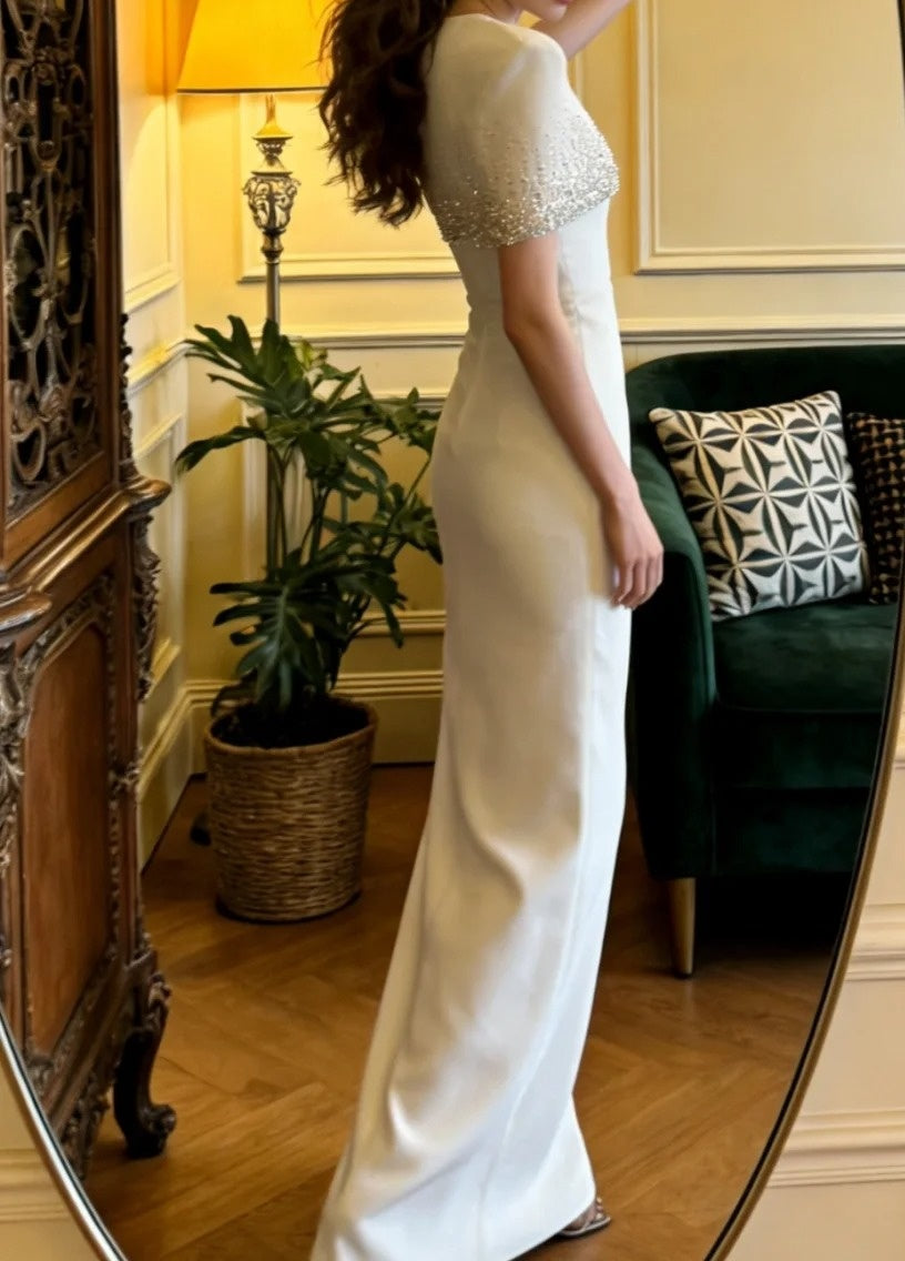 Gorgeous Prom Dress White Crew Neck Gala Gown Formal Evening Dress Graduation Outfits HZ0319