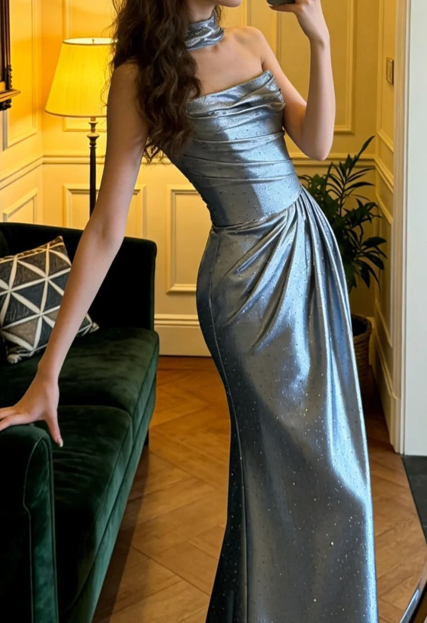 Elegant Prom Dress Strapless Beading Pleated Gala Gown Evening Dress Formal Outfits HZ0319