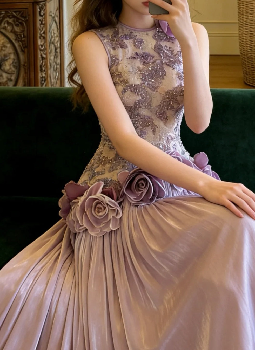 Charming Prom Dress Light Purple Crew Neck Pleated Gala Gown Formal Outfits Evening Dress Graduation Dress HZ0319