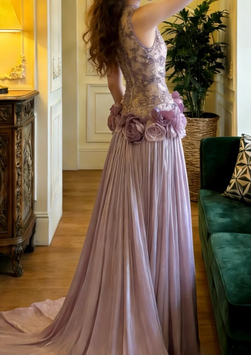 Charming Prom Dress Light Purple Crew Neck Pleated Gala Gown Formal Outfits Evening Dress Graduation Dress HZ0319