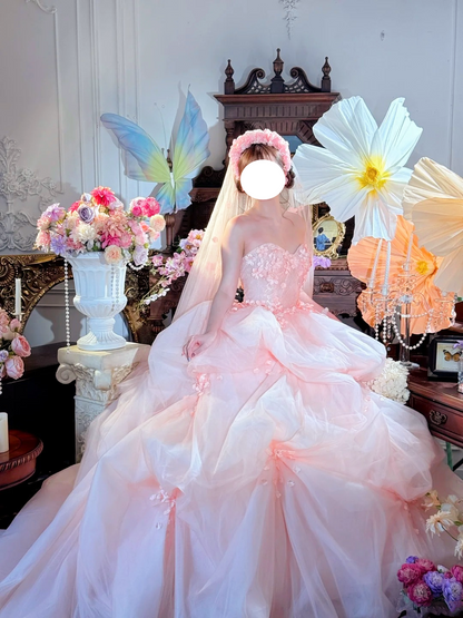 Cute Ball Gown Pink Sweetheart Floral Quinceanera Dress Evening Dress 18th Birthday Prom Gown HZ0319