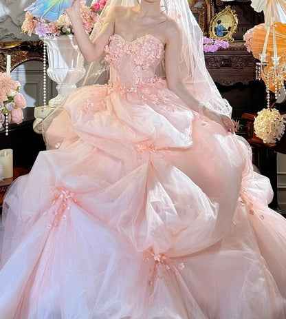 Cute Ball Gown Pink Sweetheart Floral Quinceanera Dress Evening Dress 18th Birthday Prom Gown HZ0319