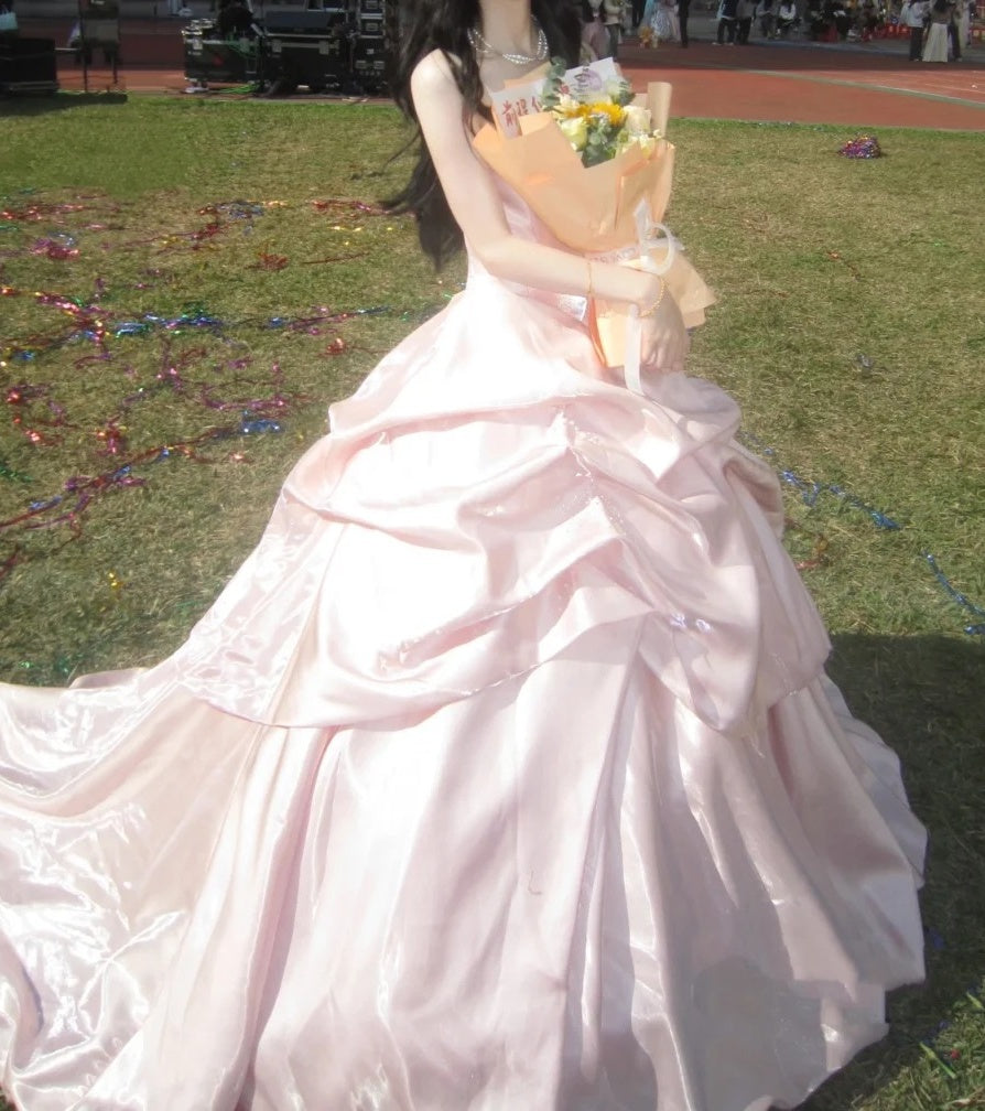 Pretty Ball Gown Light Pink Strapless Beading Pleated Evening Dress Quinceanera Dress 18th Birthday Prom Gown HZ0319