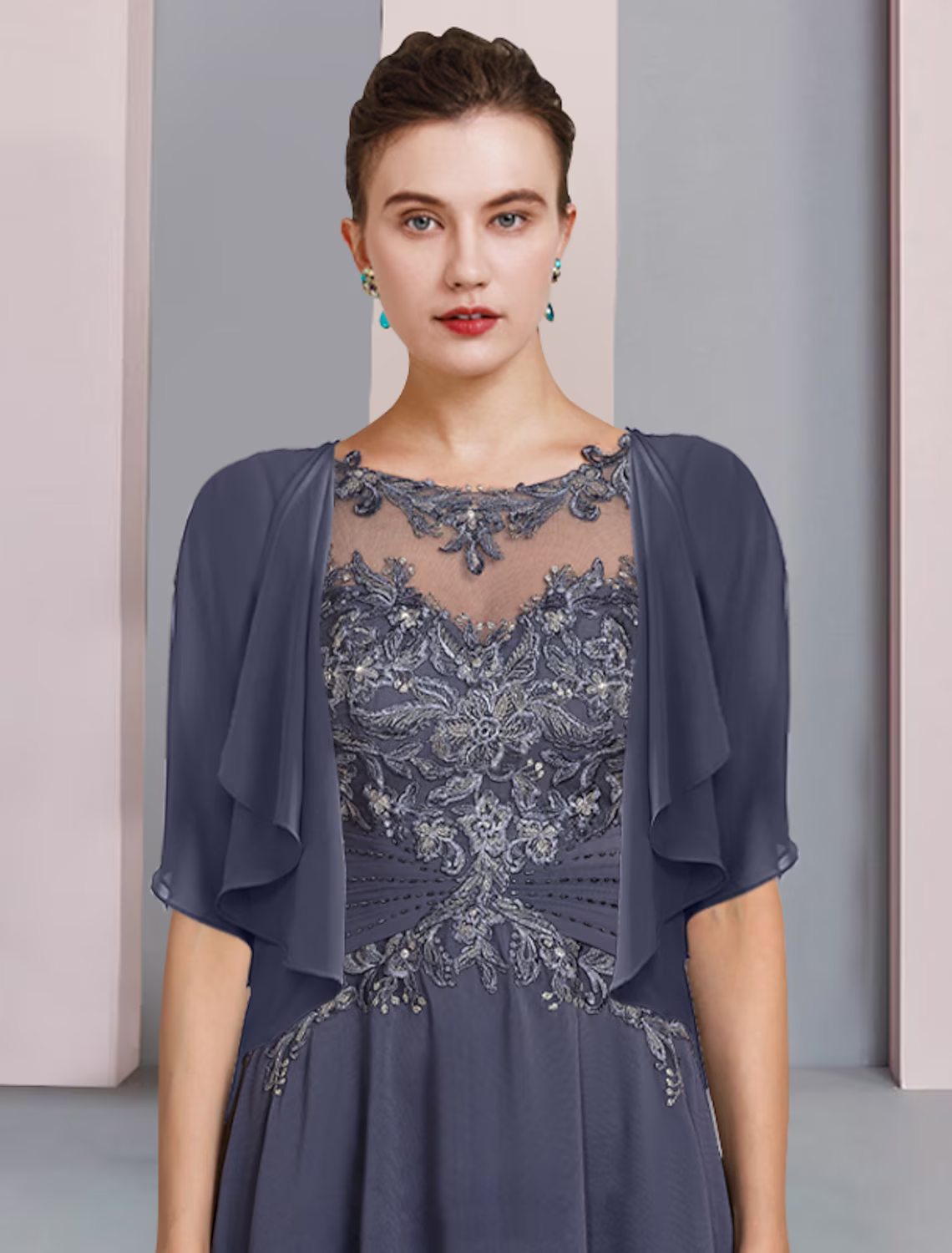 A-Line Mother of the Bride Dress Wedding Guest Vintage Plus Size Elegant V Neck  Satin Sleeve with Pleats