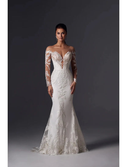 Engagement Formal Wedding Dresses Mermaid Off Shoulder Long Sleeve Court Train Satin Bridal Gowns With Appliques Solid Color 2025