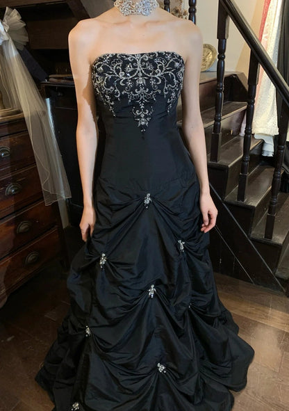 Chic Prom Dress Black Strapless Pleated Gala Gown Evening Dress Graduation Dress HZ0319