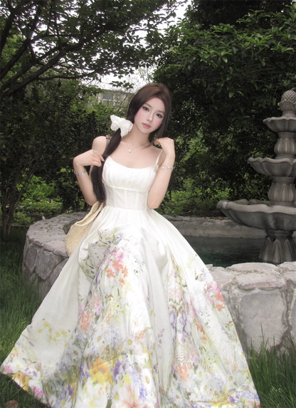 New Floral Design Simple Elegant Casual Spaghetti Strap Dress HZ1024