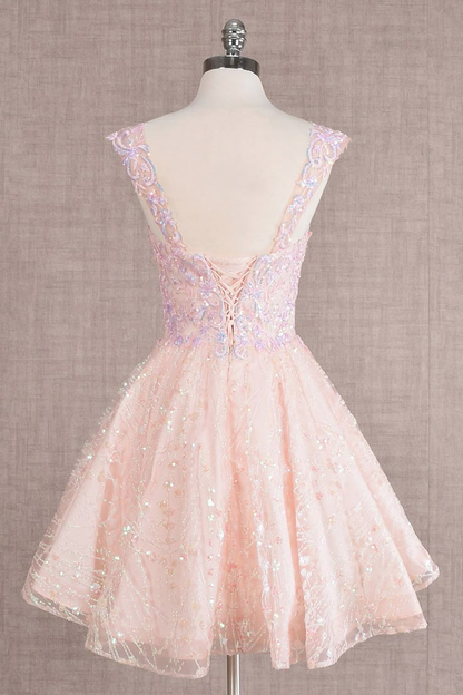 Pretty Pink Tulle Lace Butterfly Applique A Line Short Birthday Outfits Formal Homecoming Dress cc3461