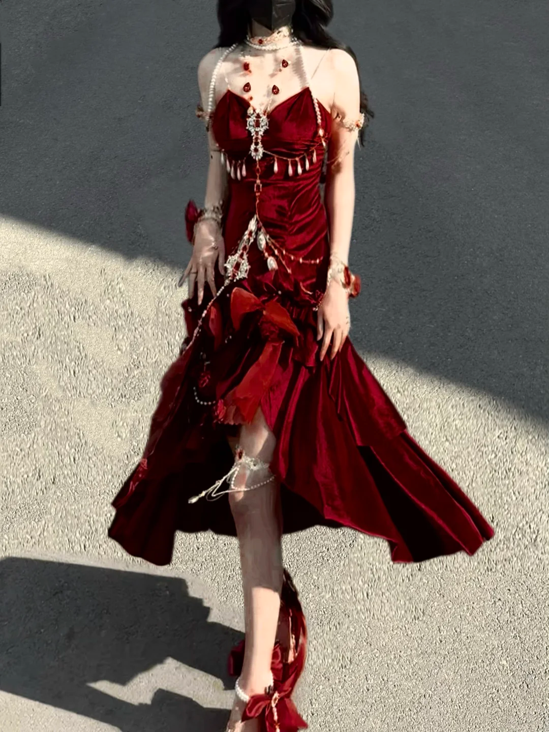 Sexy Wine Red Mermaid Velvet Long Evening Party Dress Birthday Outfits, HZ0319