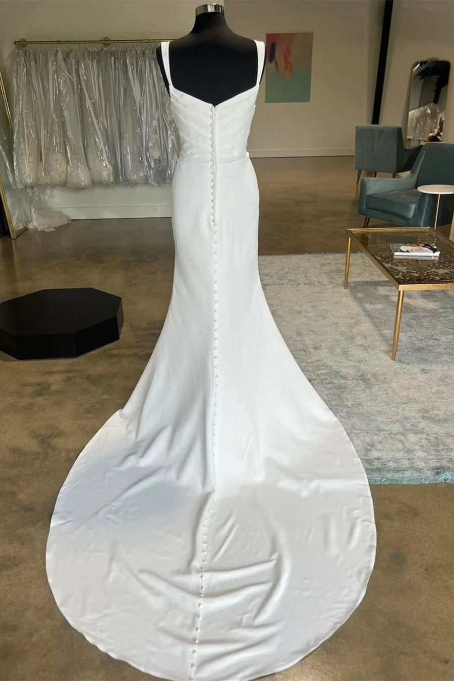 Straight Neck Mermaid Long Wedding Dress