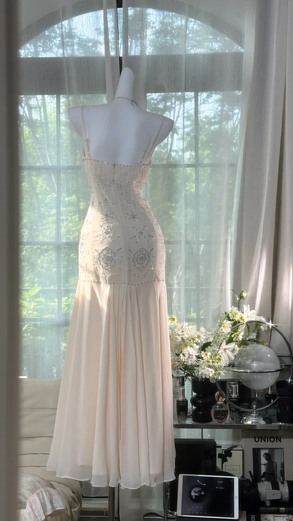 Shiny Ivory Sequined Sweetheart Spaghetti Strap Design Chiffon Prom Dress Evening Dress HZ1024