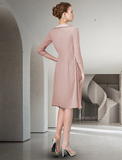 Two Piece Sheath / Column Mother of the Bride Dress Fall Wedding Guest Church Plus Size Elegant Jewel Neck Knee Length Chiffon Lace Half Sleeve Wrap Included Jacket Dresses
