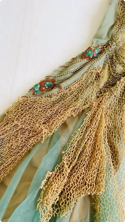 Vintage Green Beaded Chiffon Embroidery Prom Dress A-Line Spaghetti Strap Evening Dress Long Formal Dress HZ1024