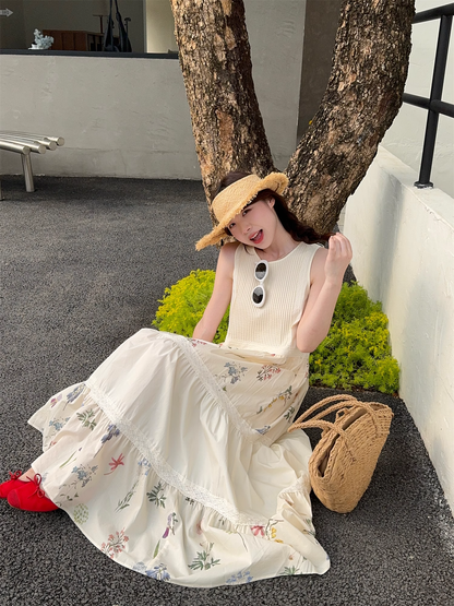 New Fashion Floral Design Beach Holiday A-line Sleeveless Vintage Dress HZ1024