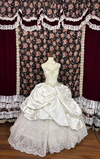 Retro Sweetheart Spaghetti Strap A-Line Satin Quinceanera Dresses Sweet 18 Birthday Ball Gowns, HZ0319