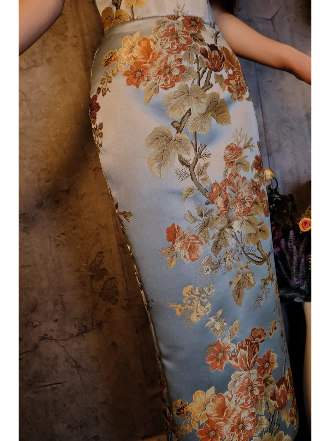 Vintage Floral Off-the-shoulder Sweetheart Design Elegant Satin Evening Dress Prom Dress HZ1024