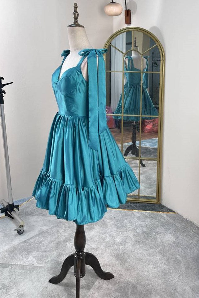 Sweetheart Bow Strap A-Line Ruched Sleeveless Homecoming Dress