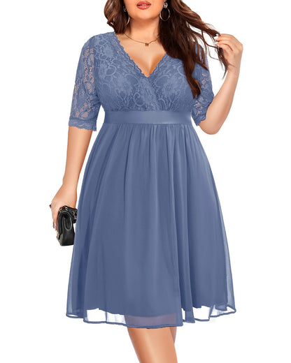 Plus Size A-line V Neck Lace Chiffon formal dresses Bridesmaid Dresses evening gown Prom Dress