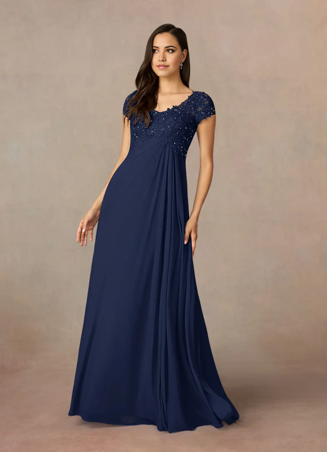 A-Line V-Neck Sequin Lace Lace Dark Navy formal dresses evening dress Mother of the Bride Dresses