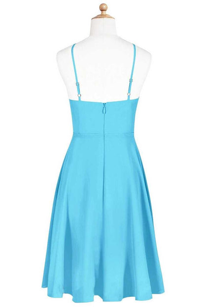 Pool Blue Halter Spaghetti Straps Short Bridesmaid Dress