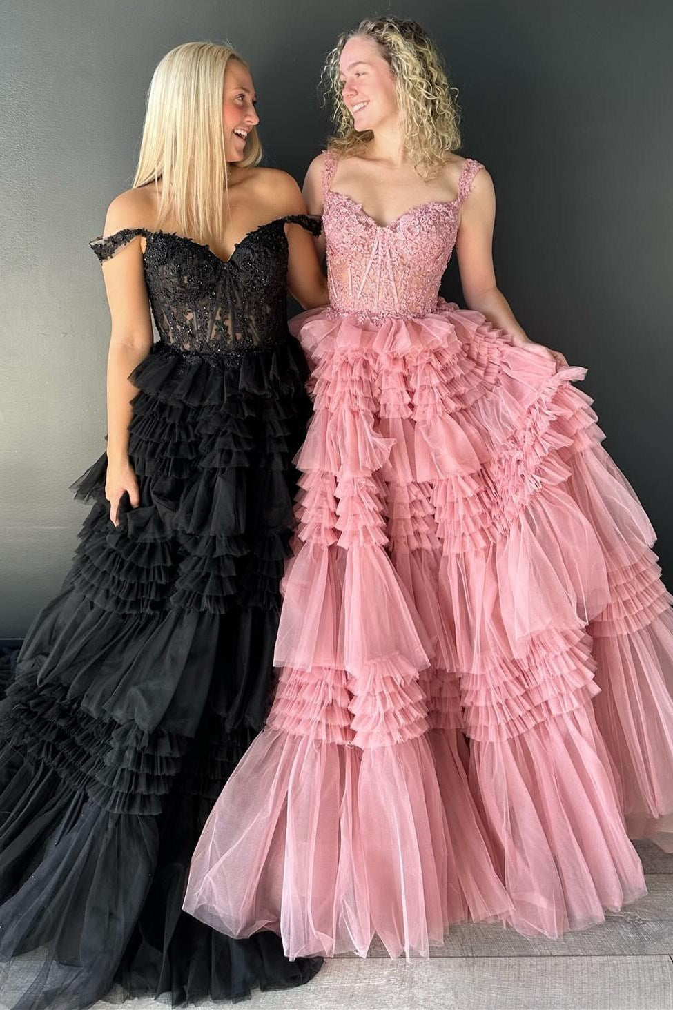 Red Tulle Off-the-Shoulder Ruffle Tiered Long Prom Dress