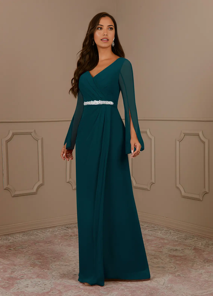 A-Line V-Neck Pleated Chiffon Dress Mother of the Bride Dresses