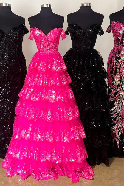 Leona |Princess Off the Shoulder Sequined Lace Prom Dress