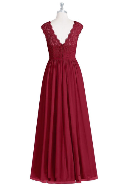 Wine Red Crew Neck Cap Sleeve Long Bridesmaid Dress with Slit