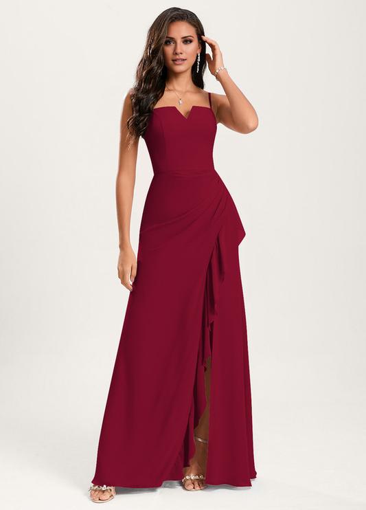 Horn fishtail square and ground chiffon ruffled bridesmaid dress