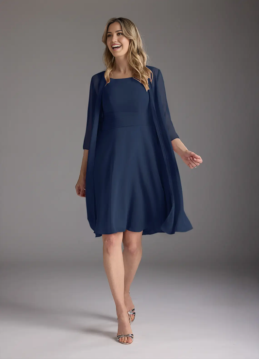 A-Line Scoop Pleated Chiffon Dark Navy formal dresses Mother of the Bride Dresses
