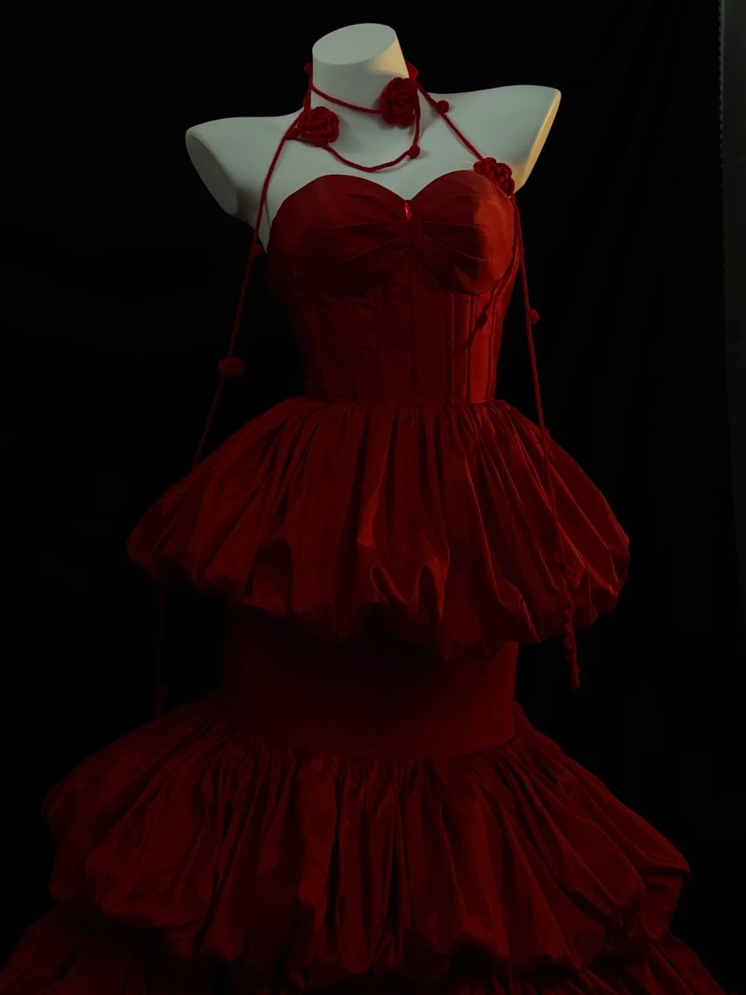 Dark Romantic Style Scarlet Rose Tiered Strapless Gown - Dinner & Gothic Theme Ball Dress gh6560