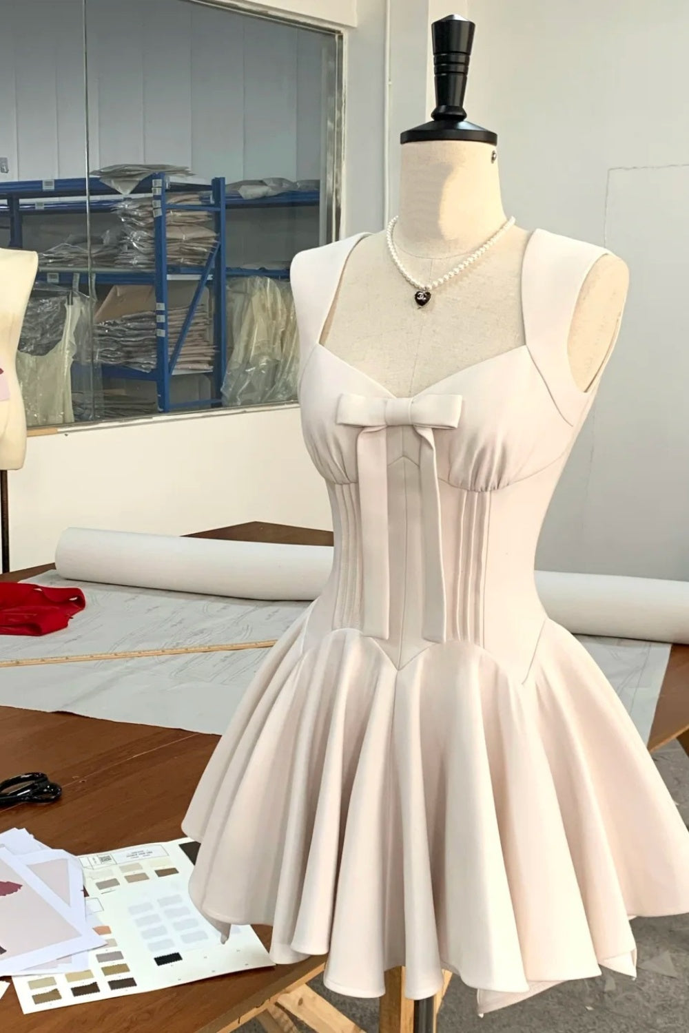 girlhomeshops-White simple homecoming dress satin gh5740